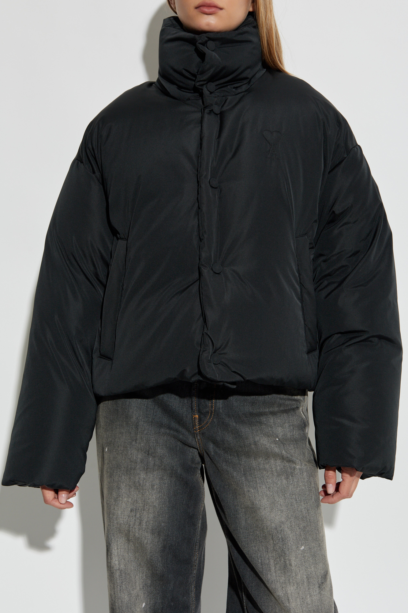ダウンジャケット・コート I LOVE ALEXANDRE MATTIUSSI   Down Jacket with Ami Logo Black Puffer jacket with hood hidden in collar Ami Alexandre